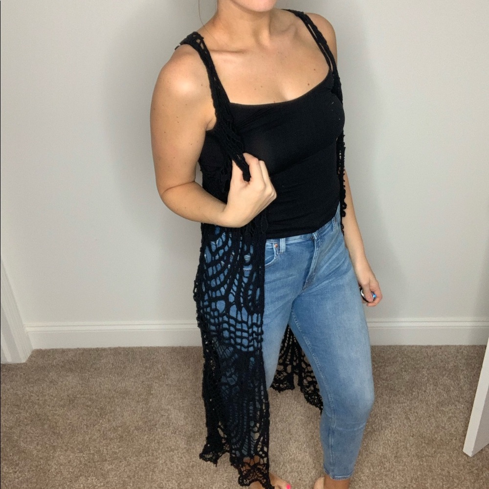 Crochet black tank top shawl